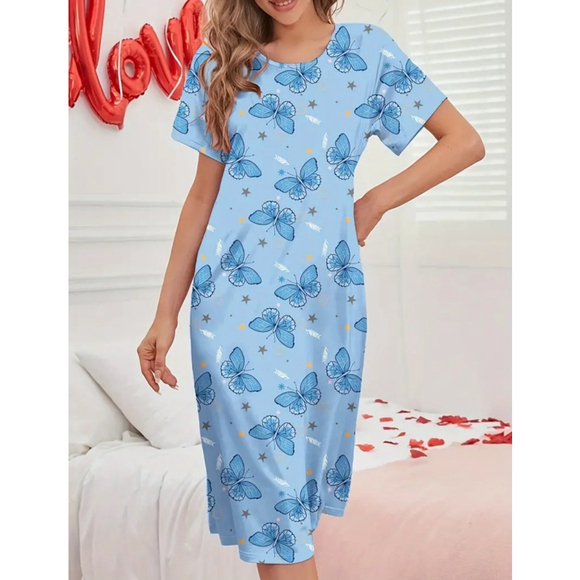 3 for $25. Women Sleepwear Dress XXL Blue Butterfly - Picture 1 of 4